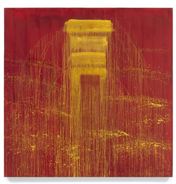 Four Yellow/Red Negative Cascades by Pat Steir (1993)