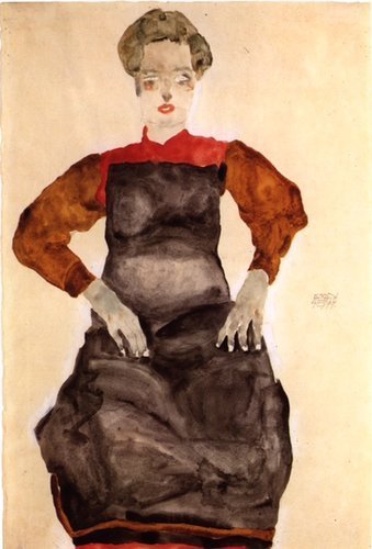 Woman in a Black Pinafore by Egon Schiele 