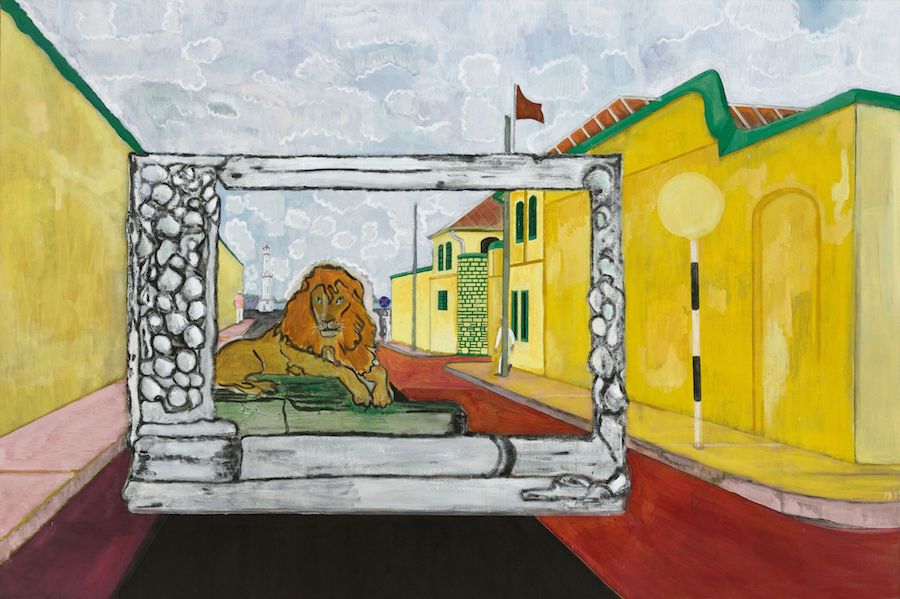 Lion in the Road (Sailors)”, 2019 Dispersion on linen:© Peter Doig