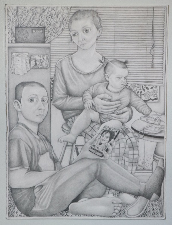 Vincent Louis Stokes, A Family under Lockdown, 2021, pencil on paper (image courtesy the artist)