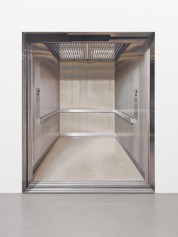 Allison Katz: Elevator III (Camden Art Centre), 2021 – acrylic, iridescent and metal pigments on linen Photo Eva Herzog. Courtesy the artist.