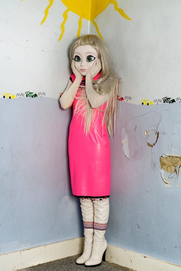 Open a larger version of the following image in a popup:Laurie Simmons Blonde/Pink Dress/Standing Corner, 2014 Pigment print 177.8 x 121.9 cm (70 x 48 inches) Edition 5 of 5 + 2 AP (WG/SIML00170) Laurie Simmons Blonde/Pink Dress/Standing Corner, 2014