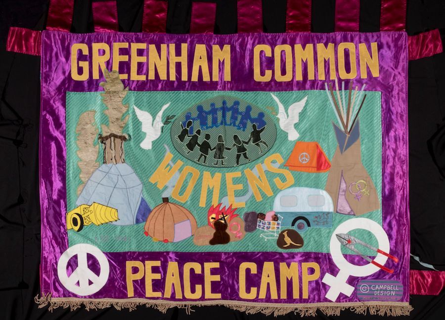 Thalia Campbell, Greenham Common Peace Camp c.1982 © Thalia Campbell Design, courtesy of The Peace Mus eum